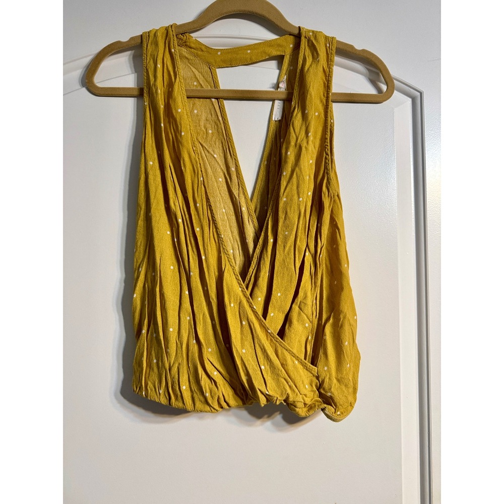 Lush Surplice Top Medium Mustard Yellow Polka Dot Cutout Back Wrap FestivalBoho